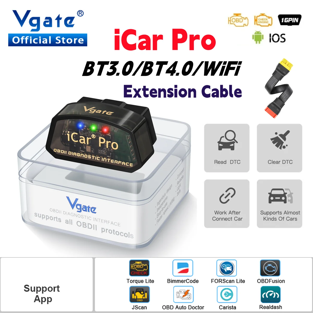 Cable Extension 3.5 - Vgate-escáner de diagnóstico automático para coche,